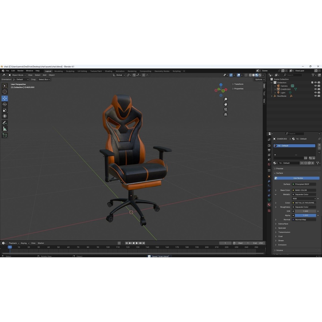 Gaming Chair 3D Model – Low Poly PBR Asset for Interior Use