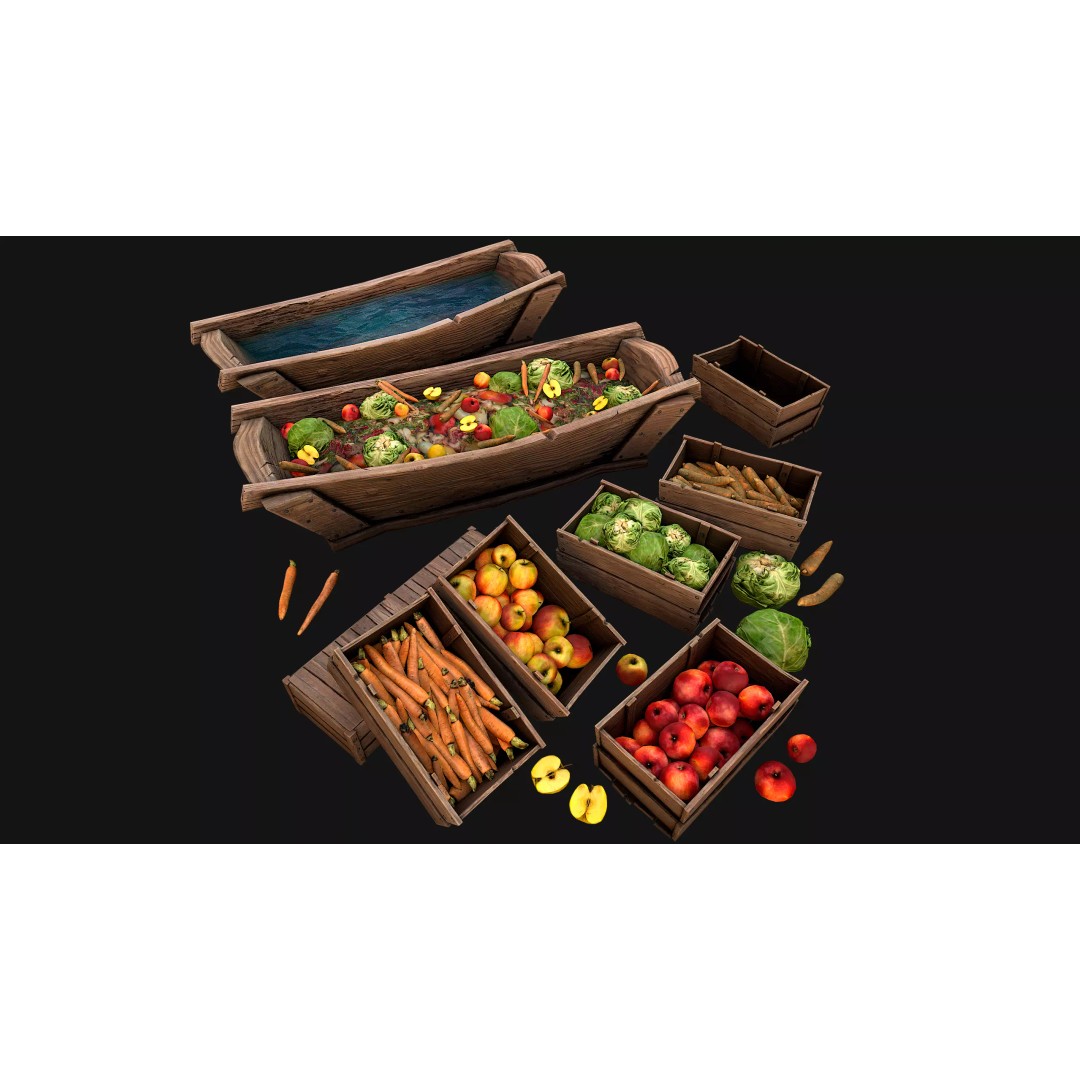 Farm Feed Trough 3D Model – Low Poly Game Asset with PBR Textures - View 2