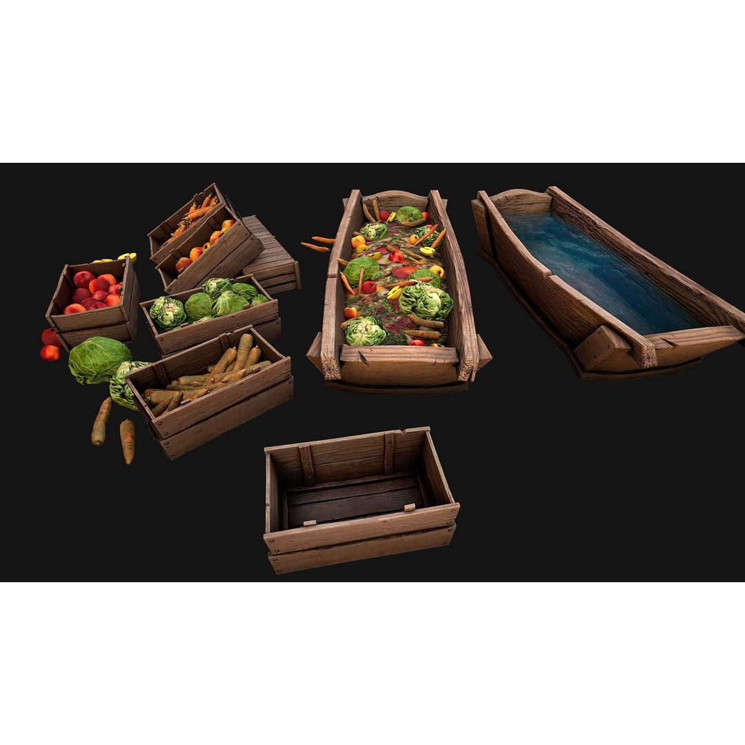 Farm Feed Trough 3D Model – Low Poly Game Asset with PBR Textures - View 21