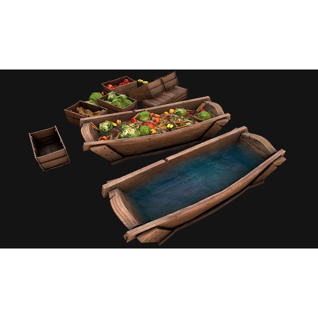 Farm Feed Trough 3D Model – Low Poly Game Asset with PBR Textures - View 22
