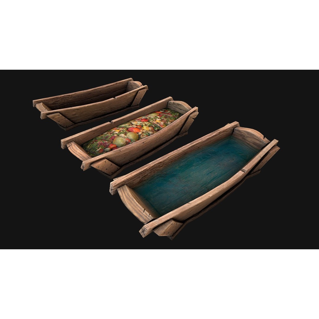 Farm Feed Trough 3D Model – Low Poly Game Asset with PBR Textures - View 24