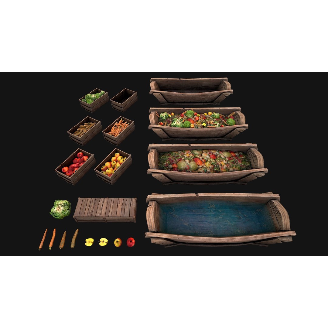 Farm Feed Trough 3D Model – Low Poly Game Asset with PBR Textures - View 3
