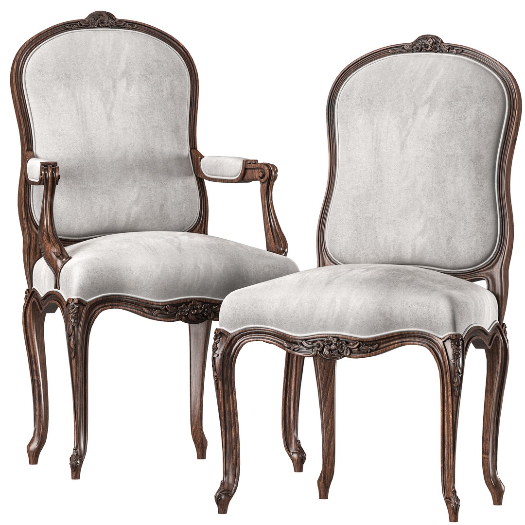 Chairish Chair 3D Model – Classical Rococo Design, FBX, PBR Textures - View 3