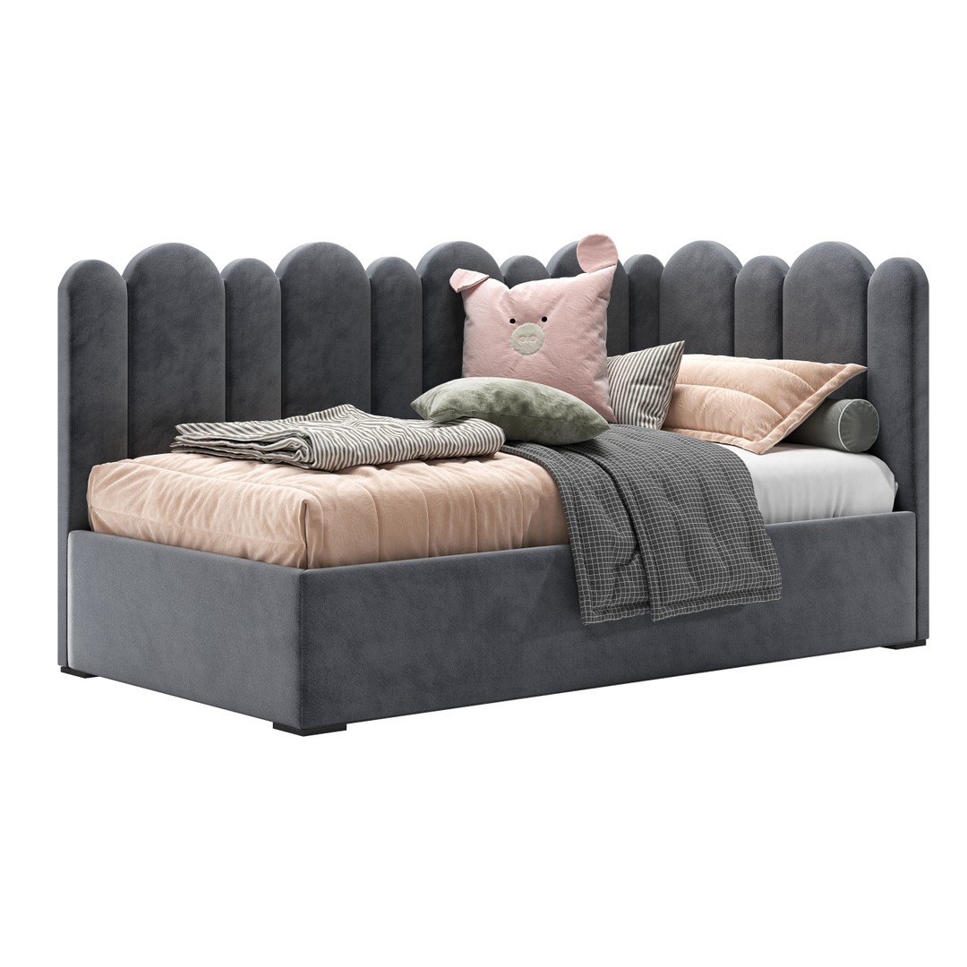 Corner Fence Bed 3D Model – Stylish Teen Furniture, FBX & OBJ - View 3