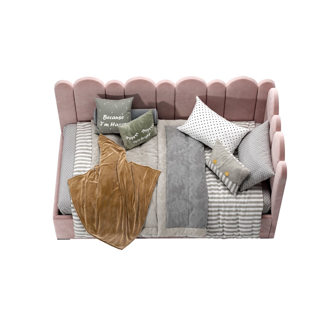 Corner Fence Bed 3D Model – Stylish Teen Furniture, FBX & OBJ - View 8