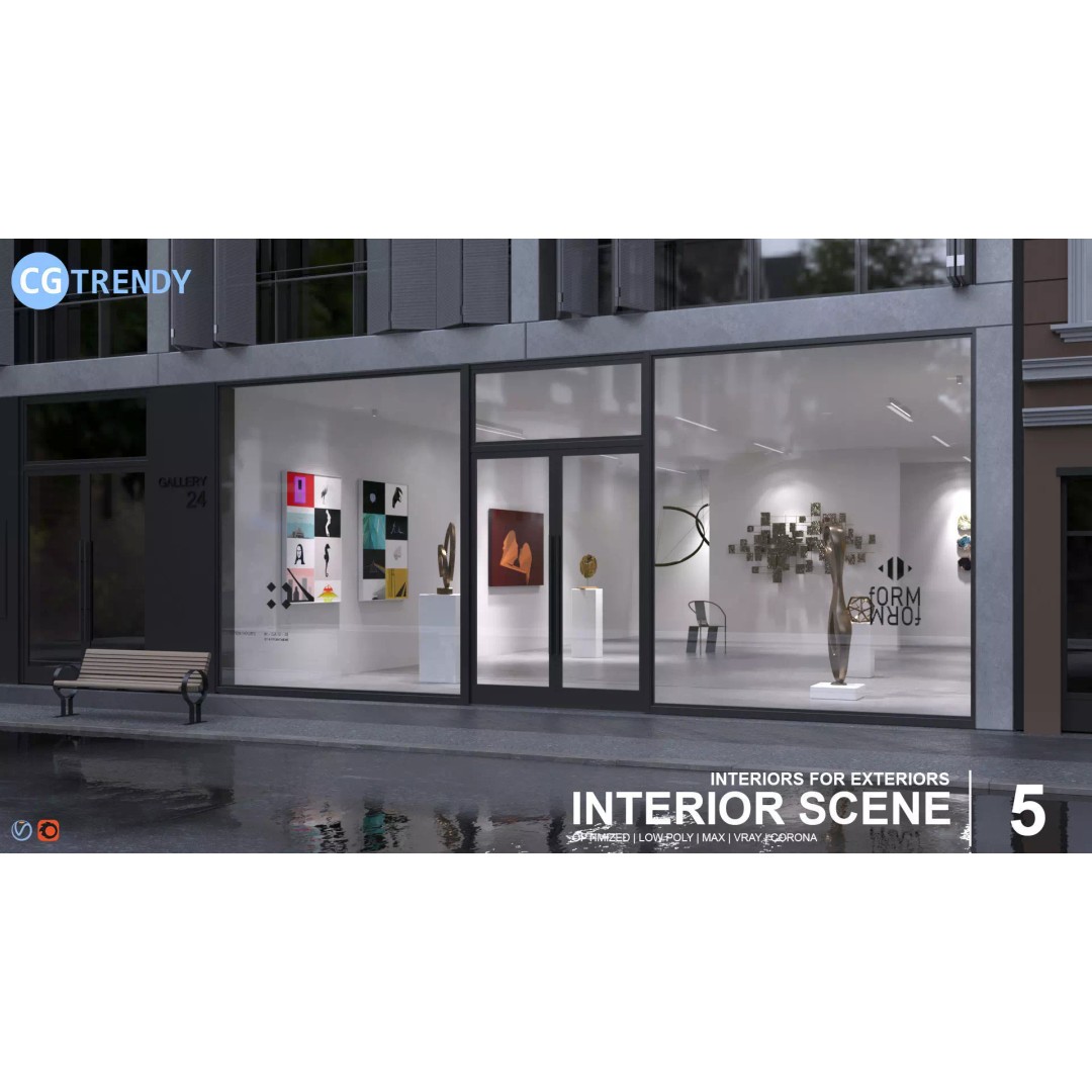 Art Gallery 3D Model – Low Poly Interior Scene, FBX, OBJ - View 2