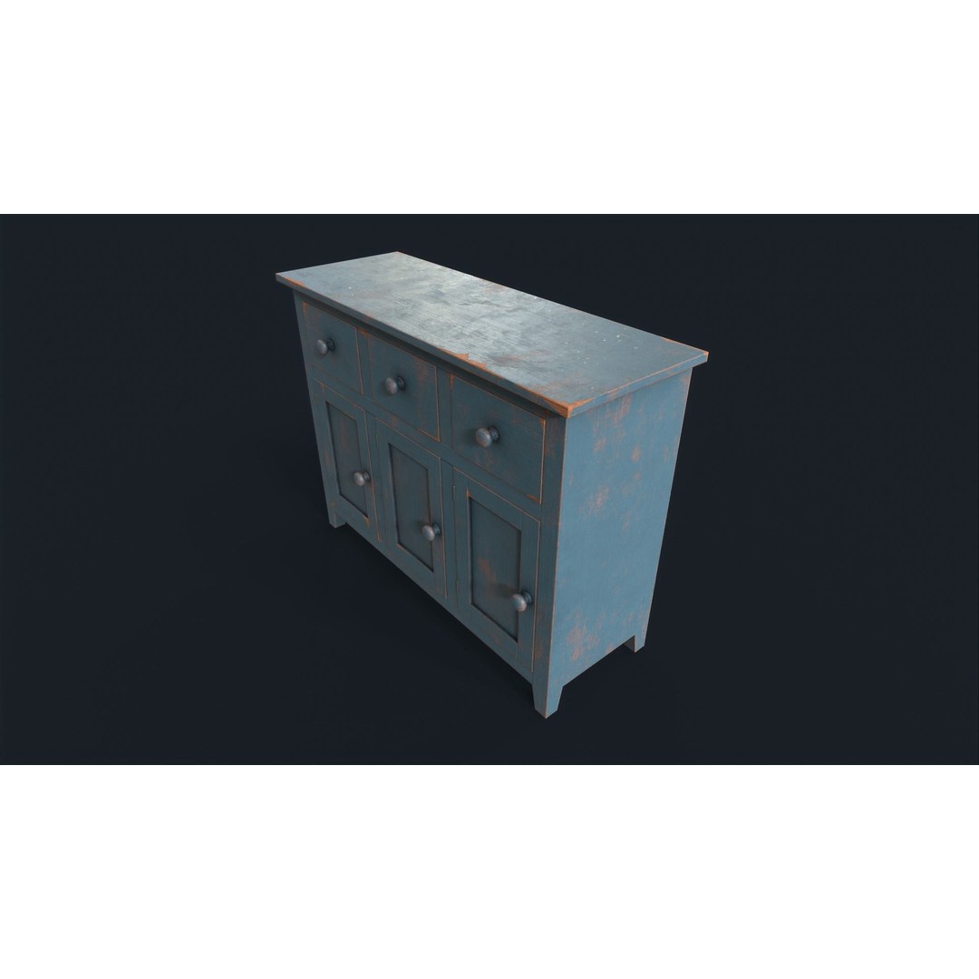 Vintage Buffet 3D Model – Low Poly Kitchen Storage, FBX & OBJ