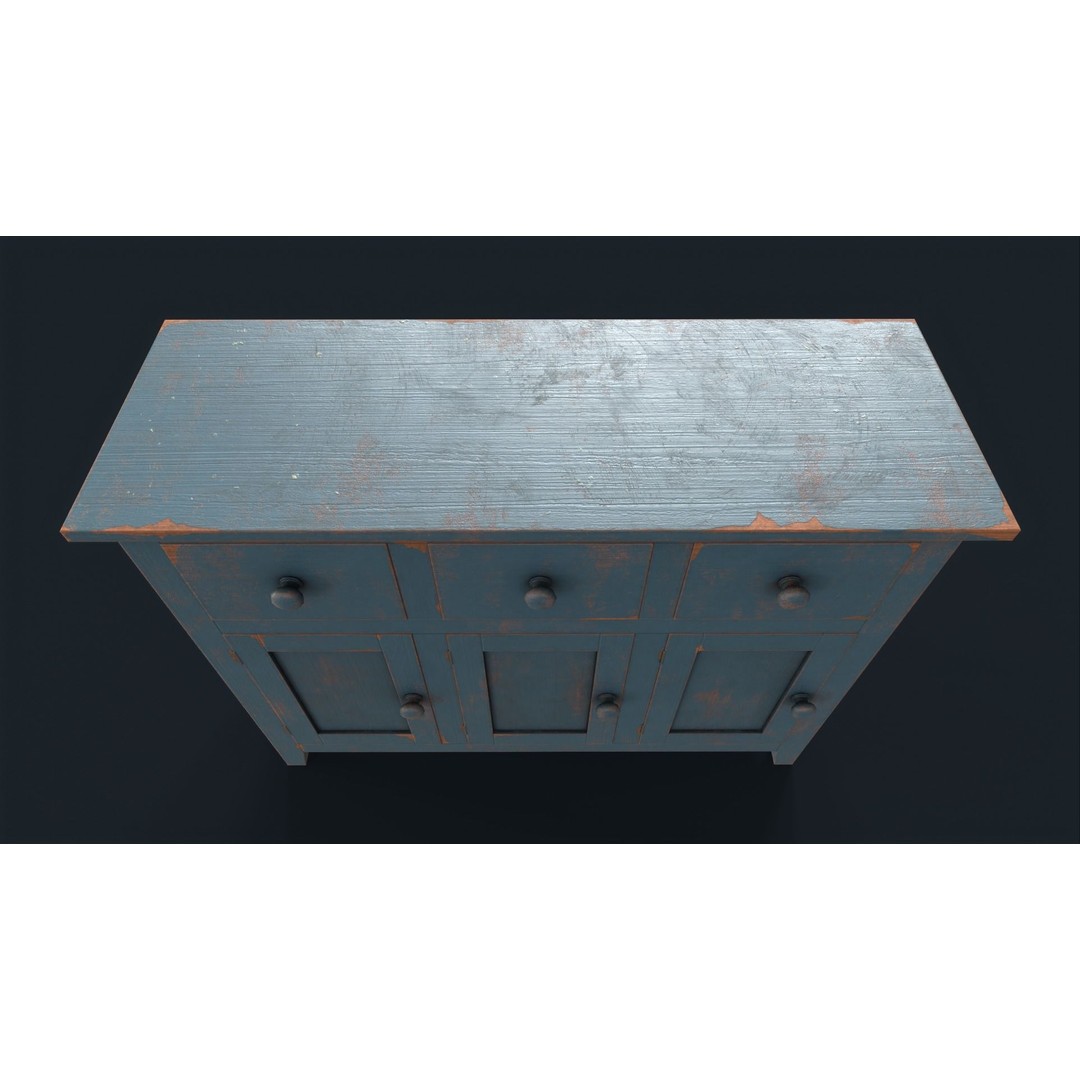Vintage Buffet 3D Model – Low Poly Kitchen Storage, FBX & OBJ - View 10