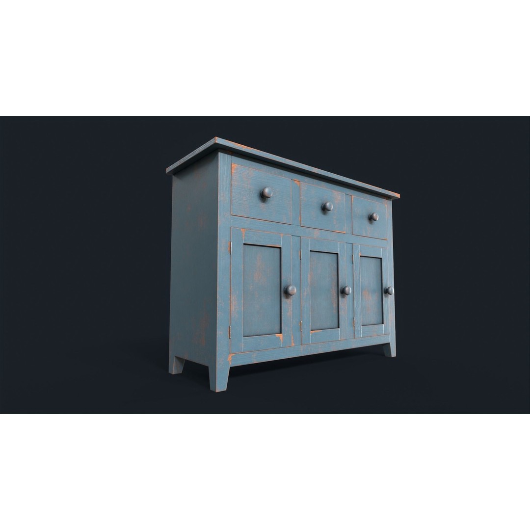 Vintage Buffet 3D Model – Low Poly Kitchen Storage, FBX & OBJ - View 15