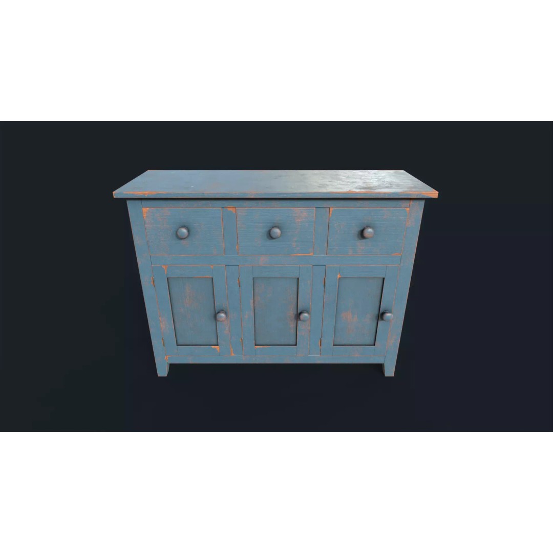 Vintage Buffet 3D Model – Low Poly Kitchen Storage, FBX & OBJ - View 2