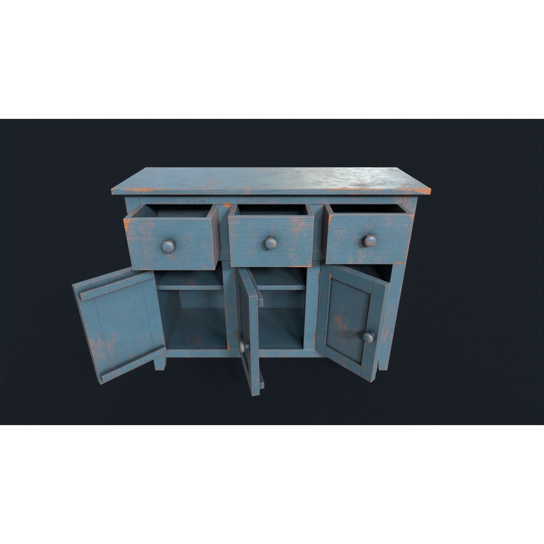 Vintage Buffet 3D Model – Low Poly Kitchen Storage, FBX & OBJ - View 3