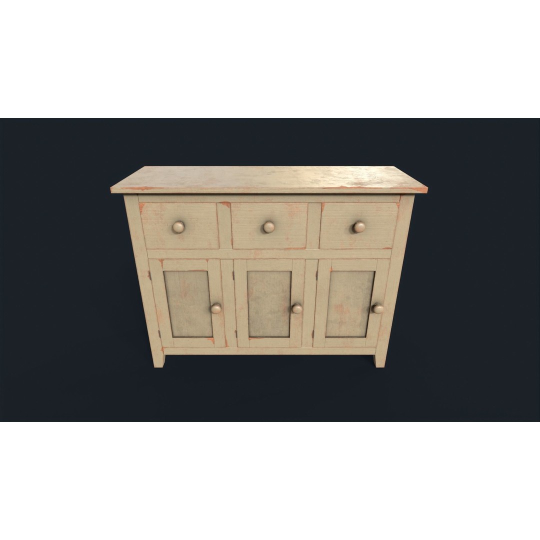 Vintage Buffet 3D Model – Low Poly Kitchen Storage, FBX & OBJ - View 4