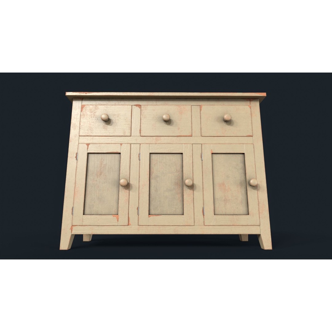 Vintage Buffet 3D Model – Low Poly Kitchen Storage, FBX & OBJ - View 5