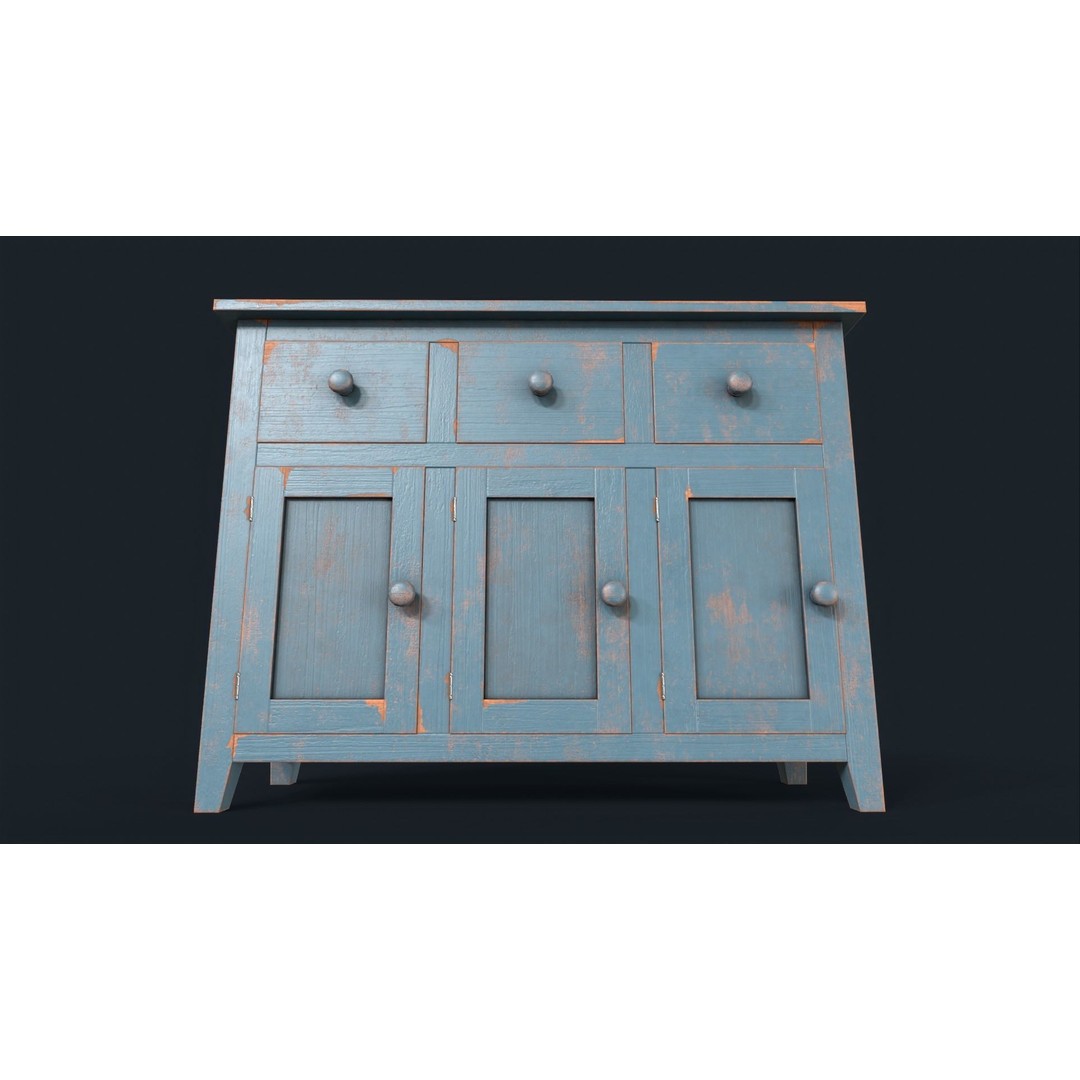 Vintage Buffet 3D Model – Low Poly Kitchen Storage, FBX & OBJ - View 6