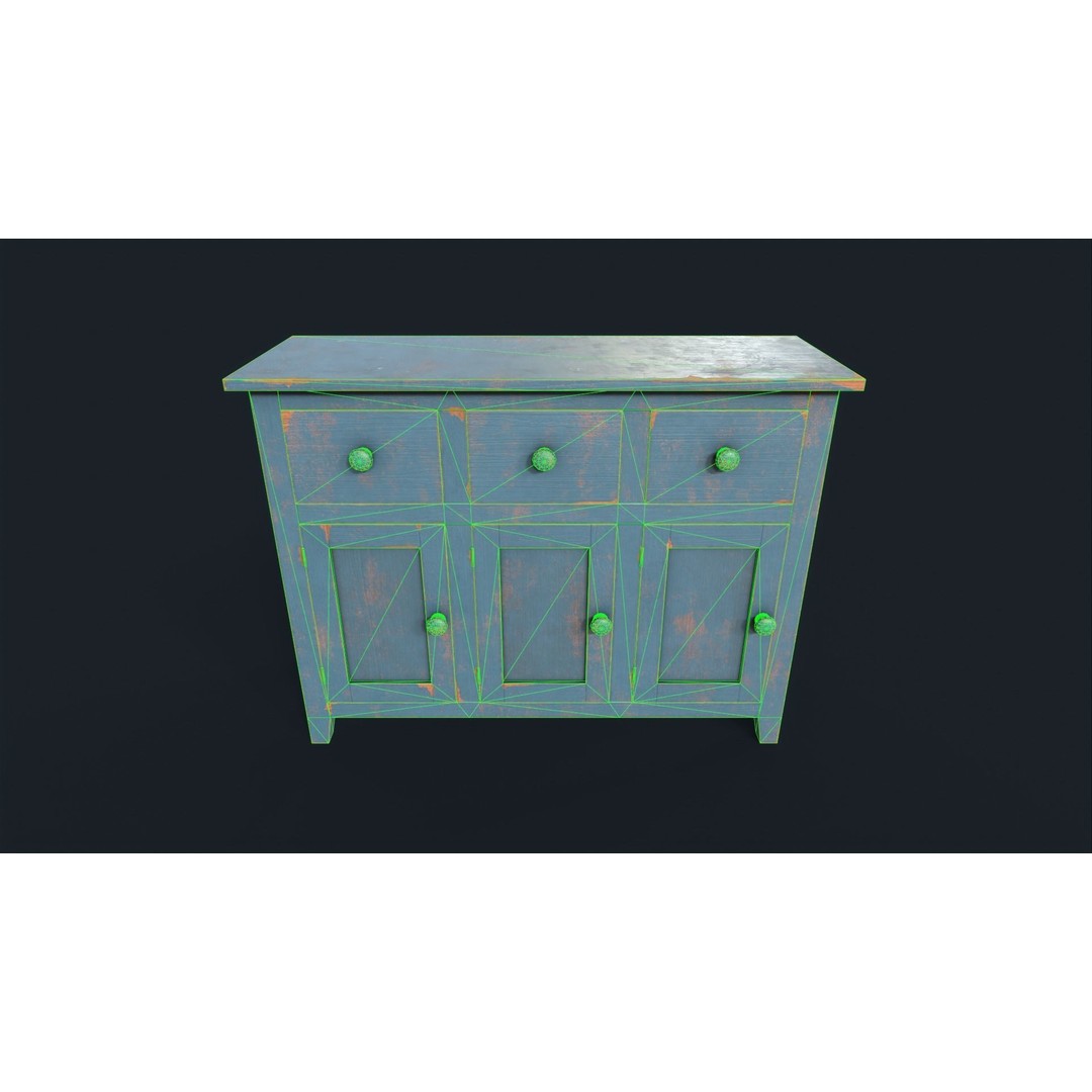 Vintage Buffet 3D Model – Low Poly Kitchen Storage, FBX & OBJ - View 7