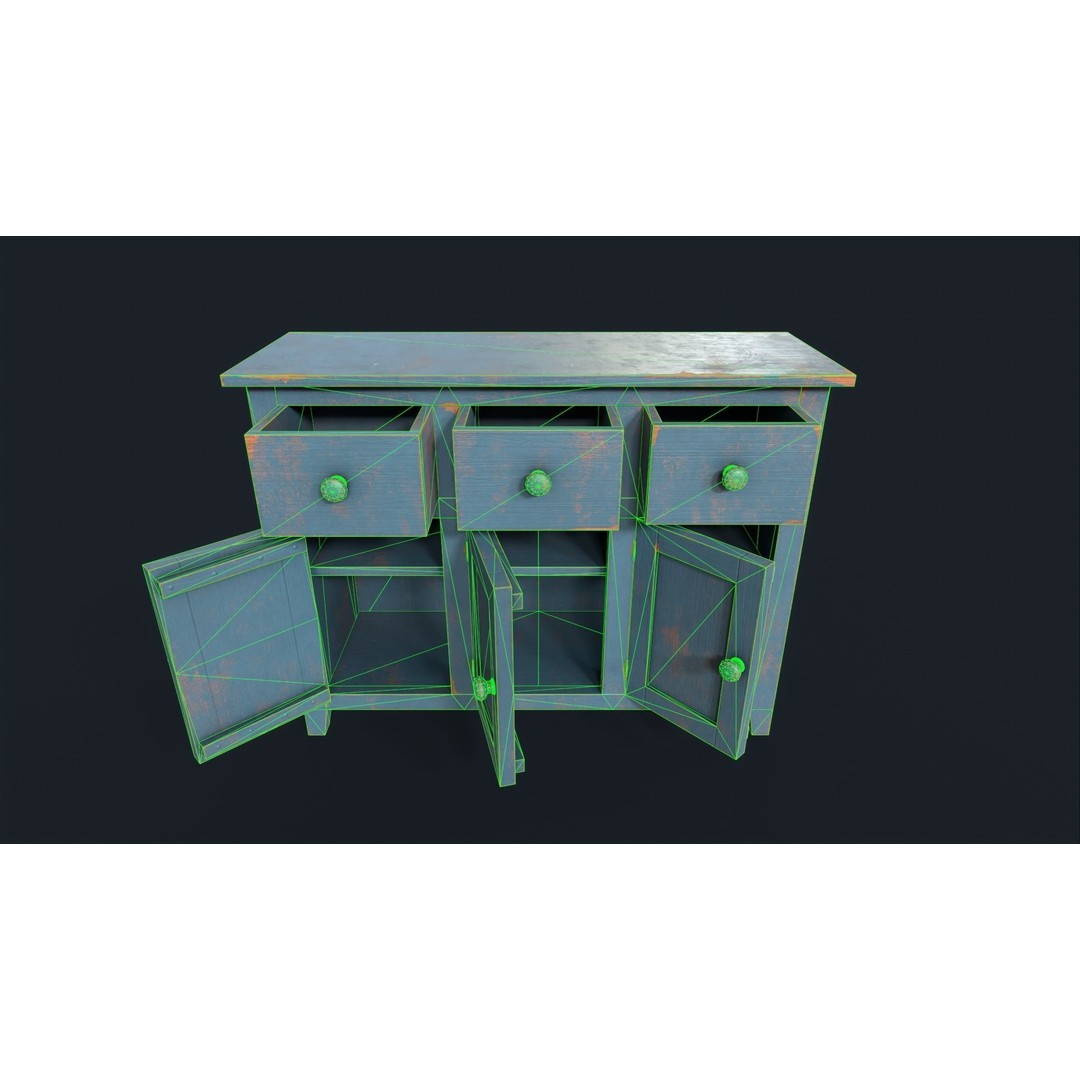 Vintage Buffet 3D Model – Low Poly Kitchen Storage, FBX & OBJ - View 8
