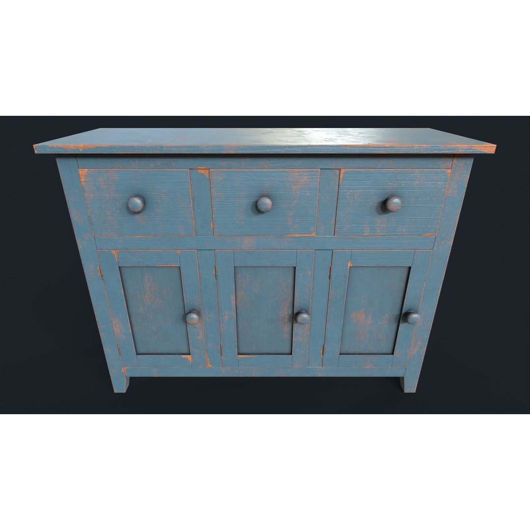Vintage Buffet 3D Model – Low Poly Kitchen Storage, FBX & OBJ - View 9