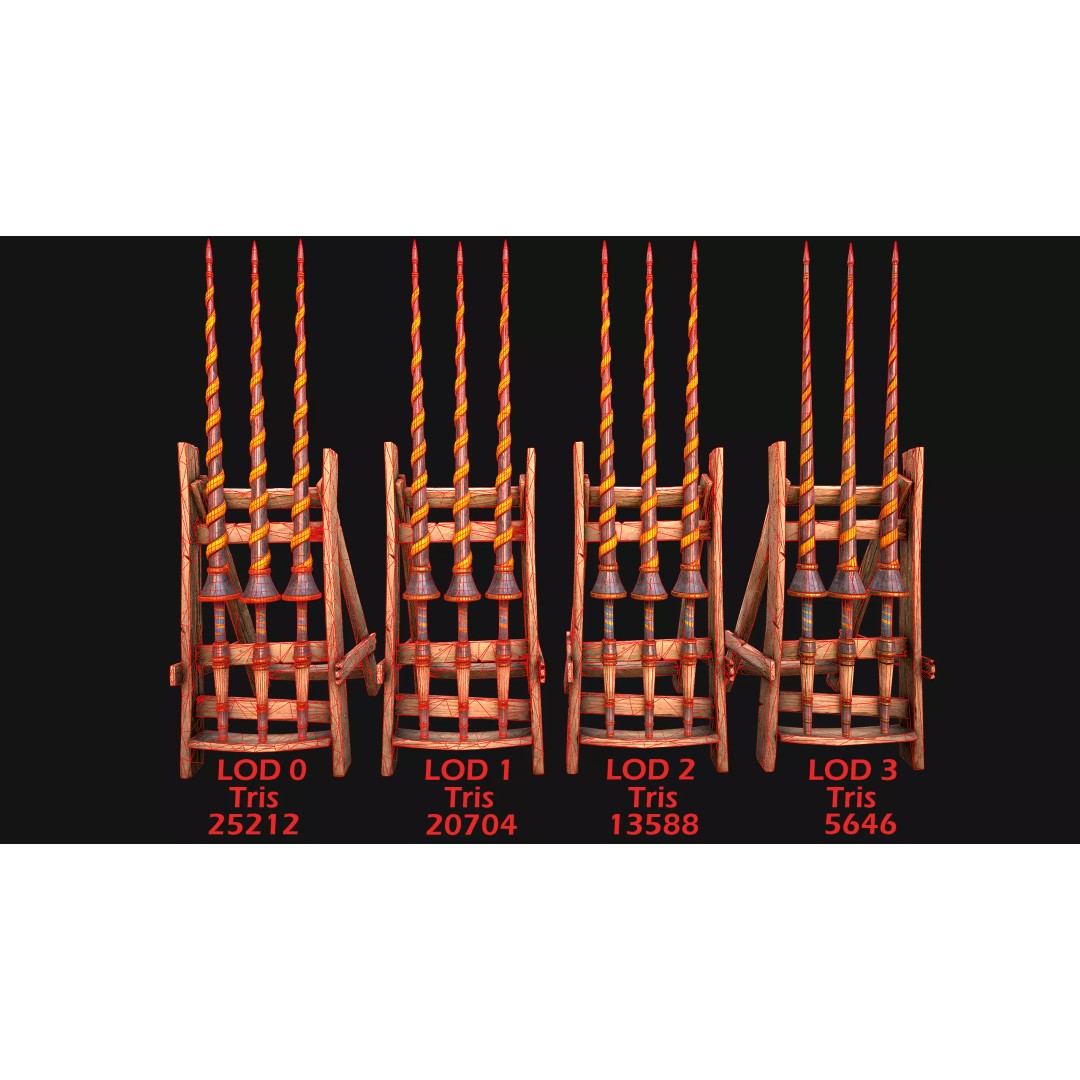 Medieval Lance Rack 3D Model – Low Poly Game Asset, FBX & Blender Formats - View 8