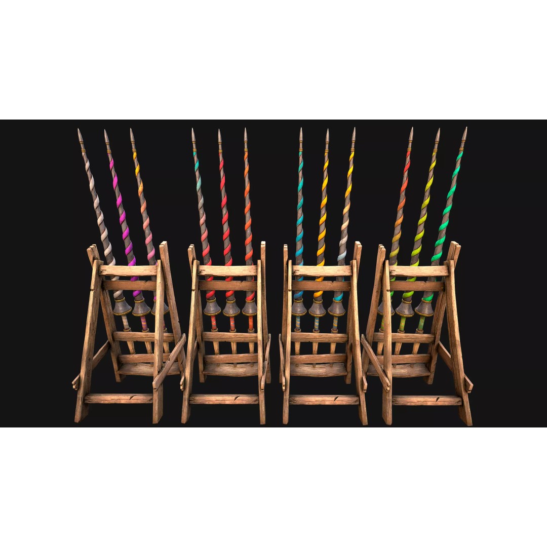 Medieval Lance Rack 3D Model – Low Poly Game Asset, FBX & Blender Formats - View 9