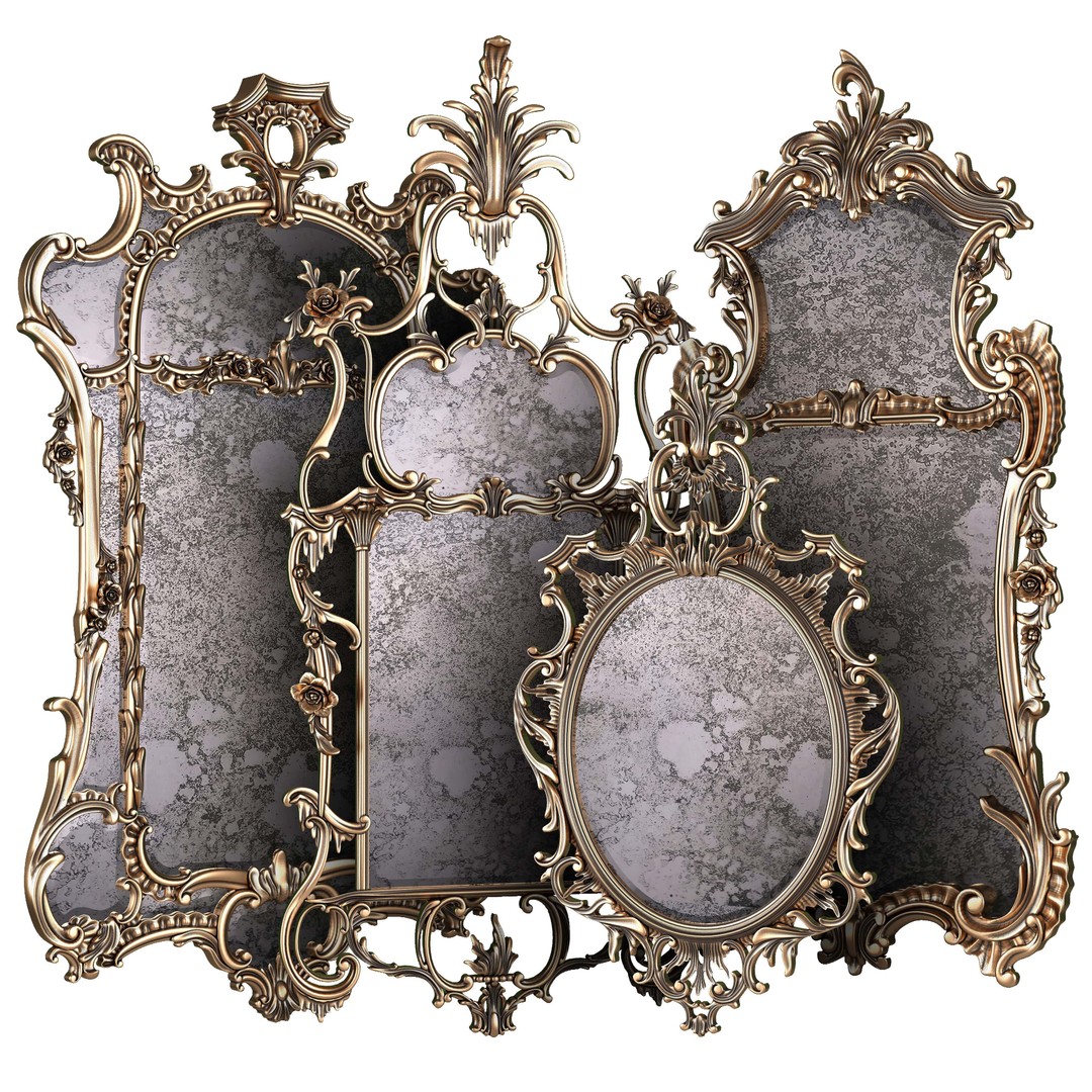 George 2 Mirror Set 3D Model – Classical Rococo Furniture, FBX - View 6