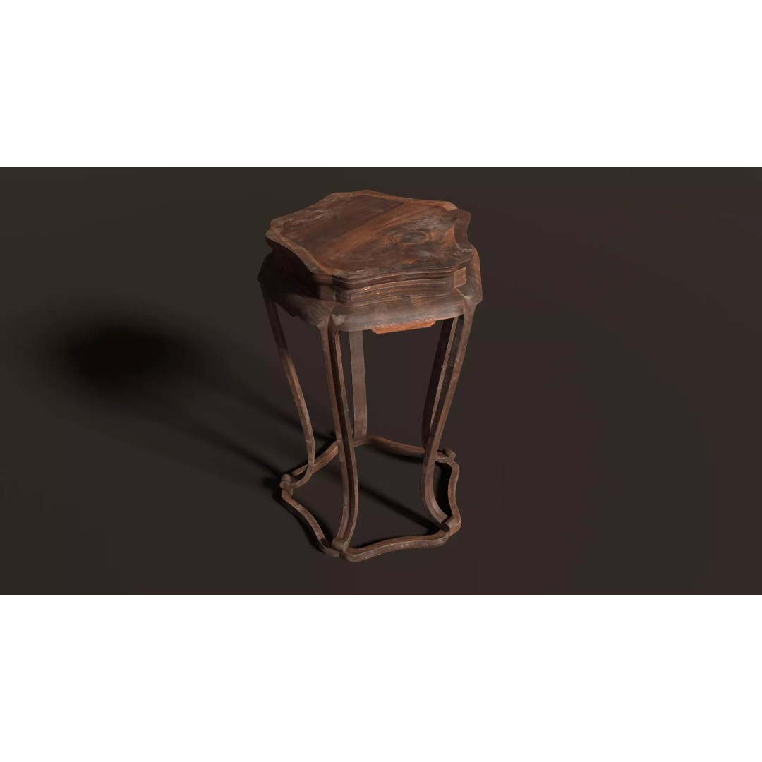 Antique Chinese Wooden End Table 3D Model – Low Poly PBR Asset, FBX & OBJ - View 2
