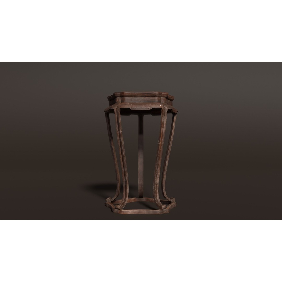 Antique Chinese Wooden End Table 3D Model – Low Poly PBR Asset, FBX & OBJ - View 3