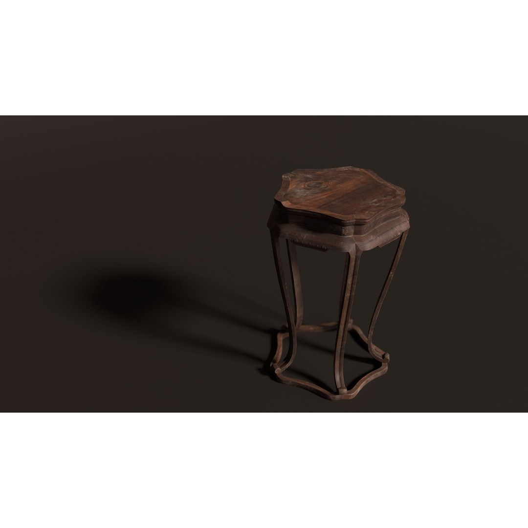Antique Chinese Wooden End Table 3D Model – Low Poly PBR Asset, FBX & OBJ - View 4