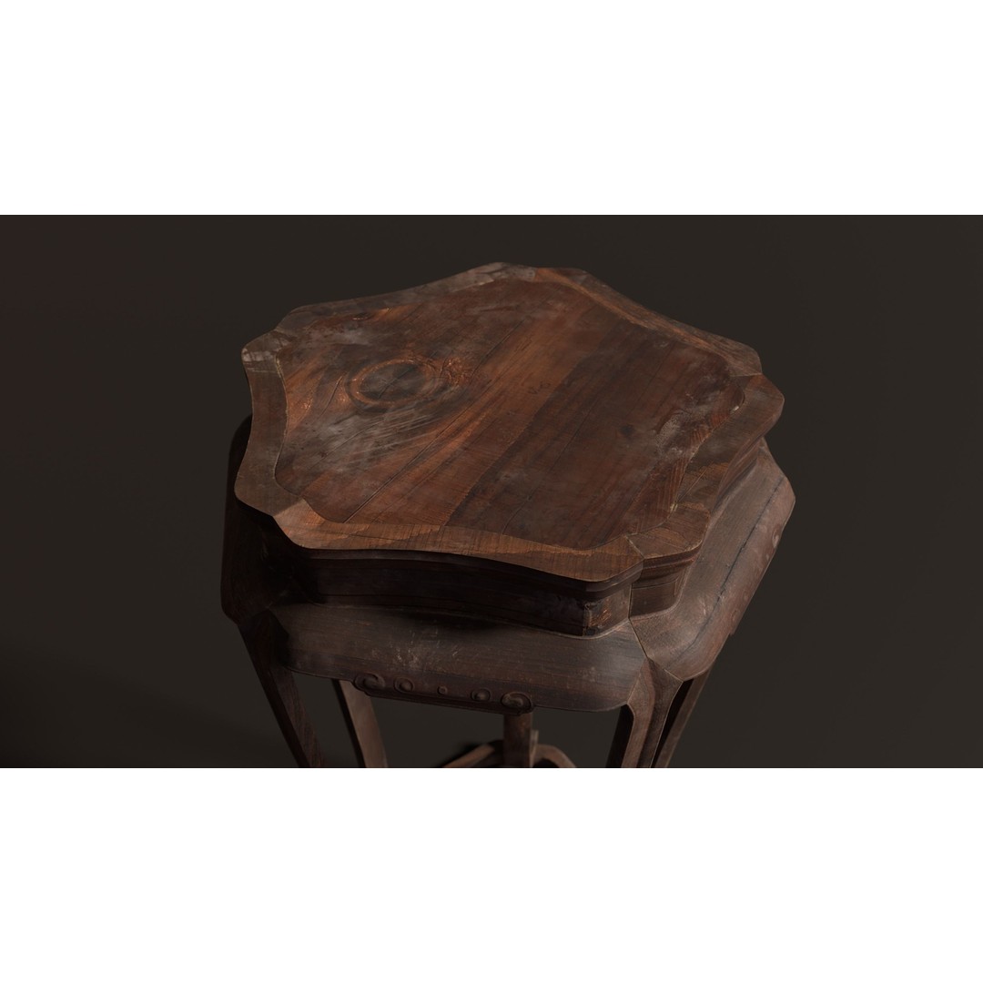 Antique Chinese Wooden End Table 3D Model – Low Poly PBR Asset, FBX & OBJ - View 6