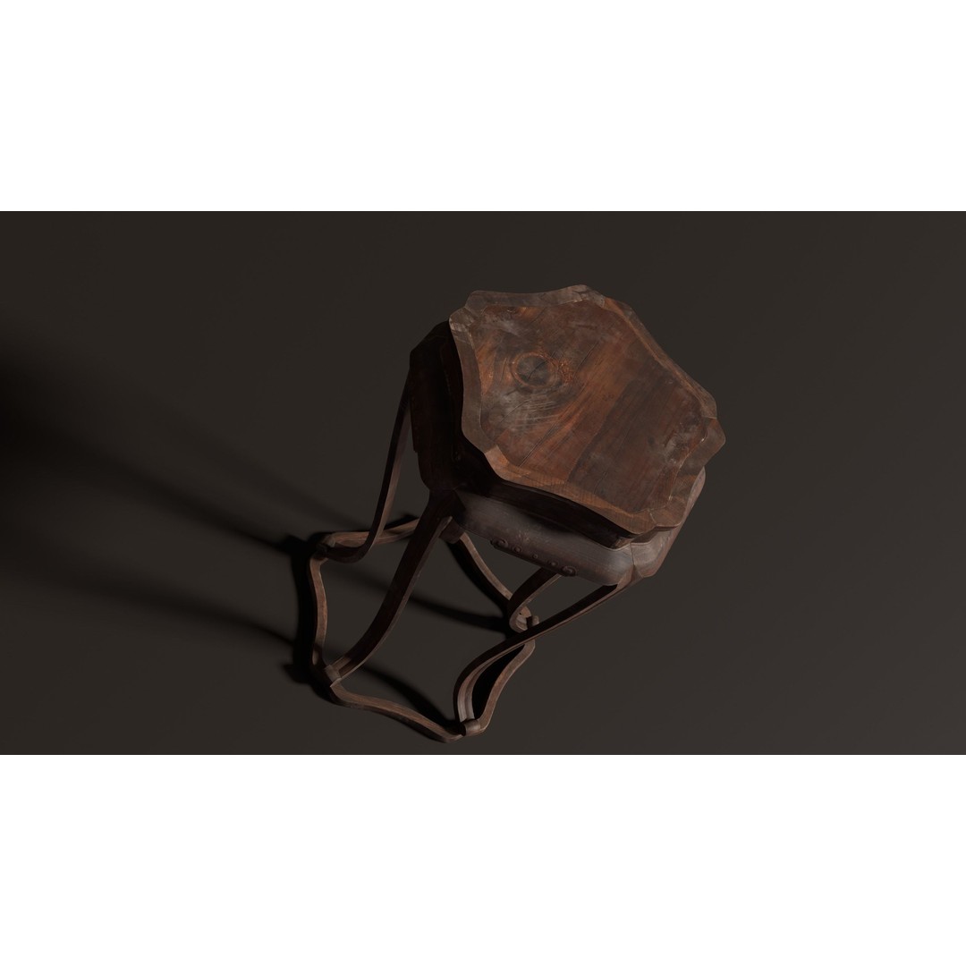 Antique Chinese Wooden End Table 3D Model – Low Poly PBR Asset, FBX & OBJ - View 7