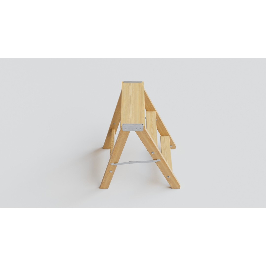 Wooden Step Ladder 3D Model – Low Poly PBR Game Asset, FBX, OBJ - View 12