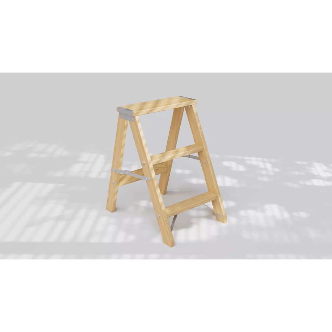 Wooden Step Ladder 3D Model – Low Poly PBR Game Asset, FBX, OBJ - View 2