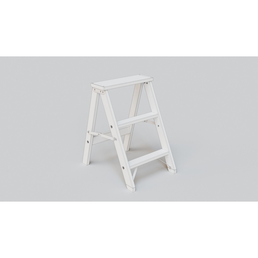 Wooden Step Ladder 3D Model – Low Poly PBR Game Asset, FBX, OBJ - View 3