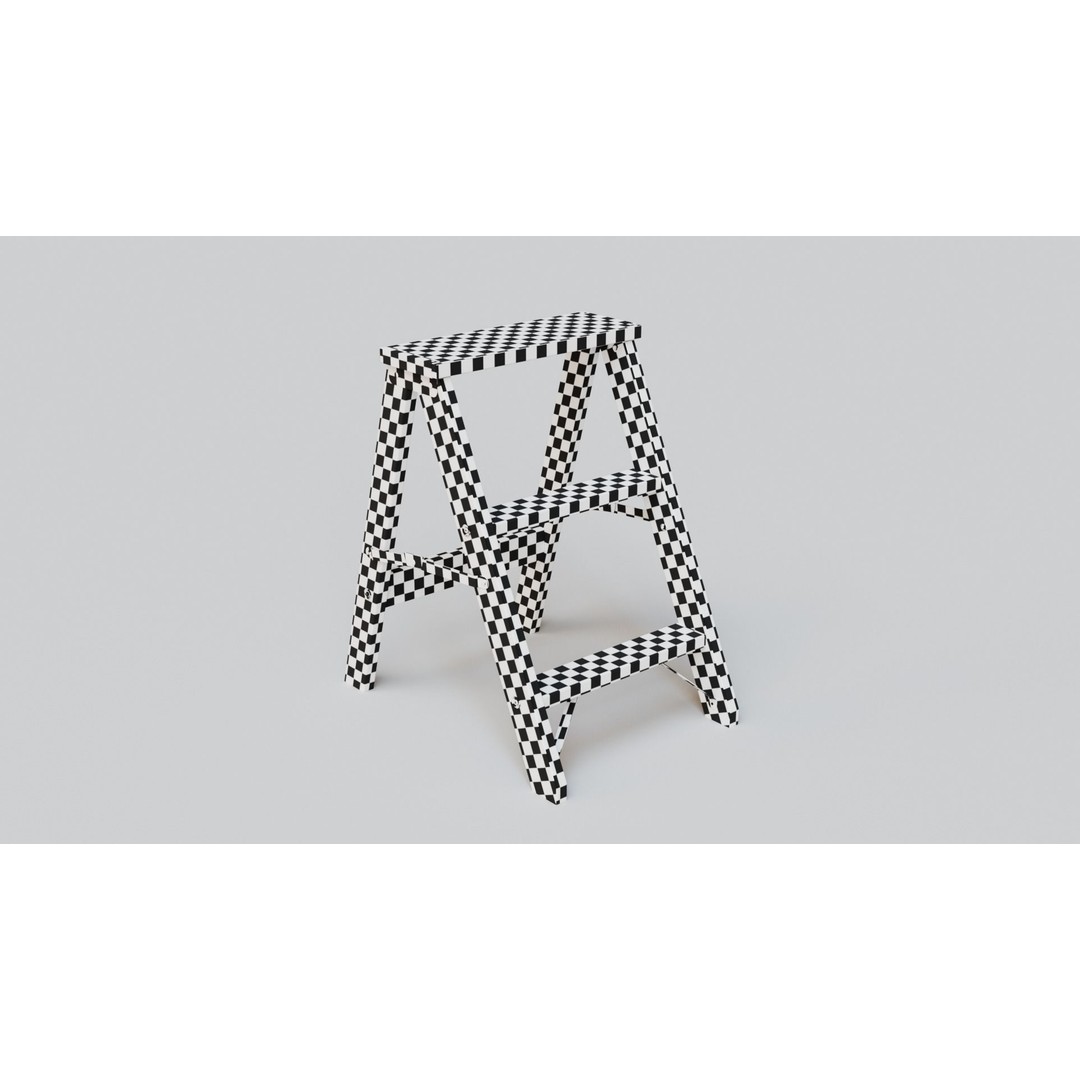 Wooden Step Ladder 3D Model – Low Poly PBR Game Asset, FBX, OBJ - View 4