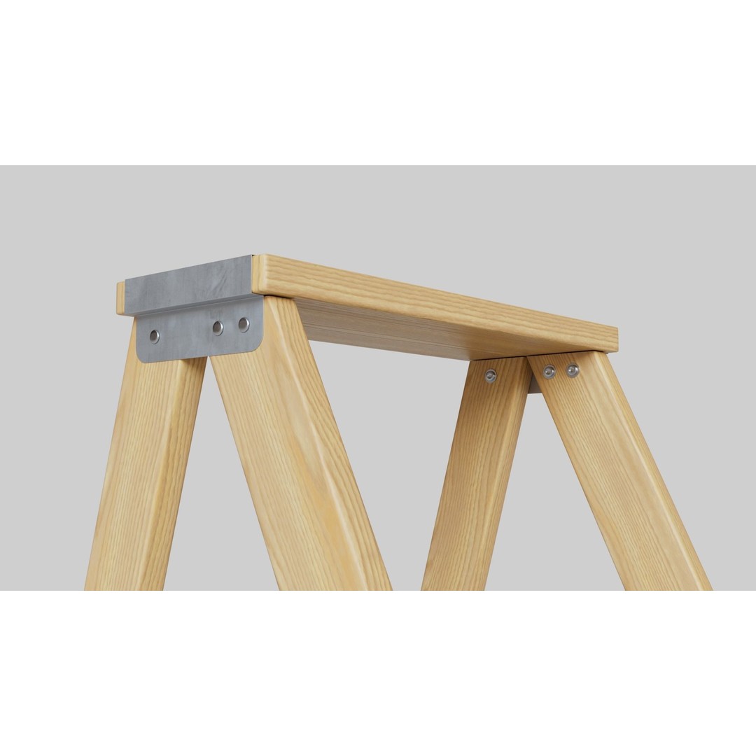 Wooden Step Ladder 3D Model – Low Poly PBR Game Asset, FBX, OBJ - View 6
