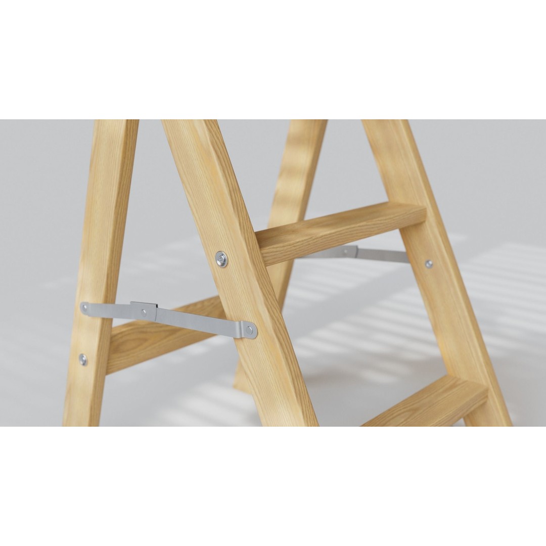 Wooden Step Ladder 3D Model – Low Poly PBR Game Asset, FBX, OBJ - View 7
