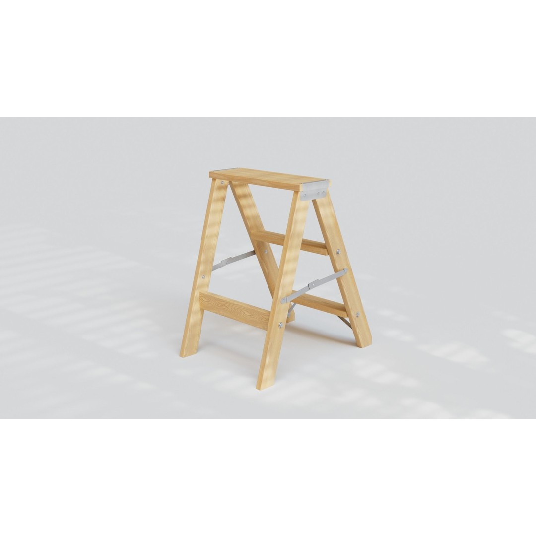 Wooden Step Ladder 3D Model – Low Poly PBR Game Asset, FBX, OBJ - View 9