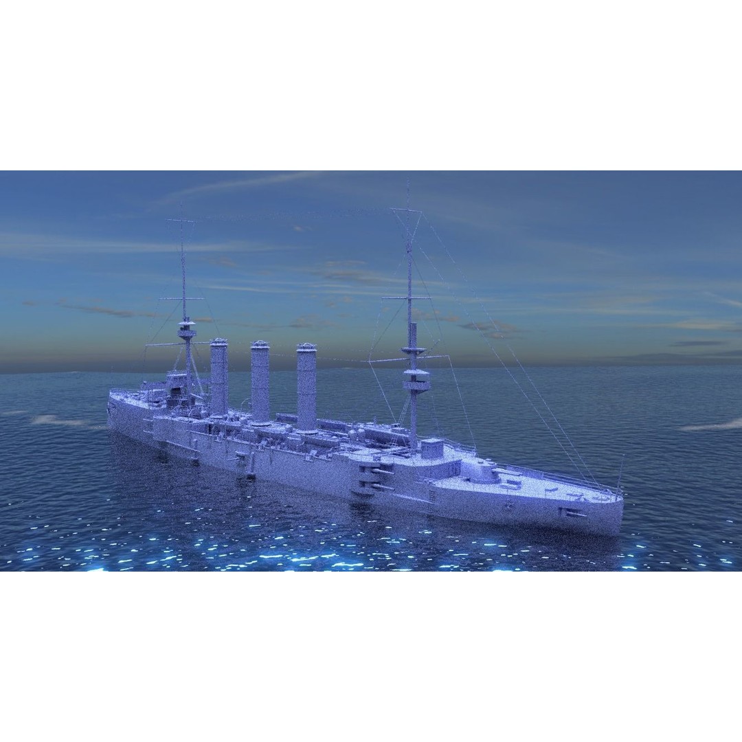 HMS Cornwall 3D Model – Low Poly Armoured Cruiser, Game Ready Formats