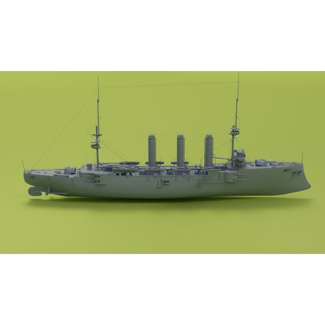 HMS Cornwall 3D Model – Low Poly Armoured Cruiser, Game Ready Formats - View 10