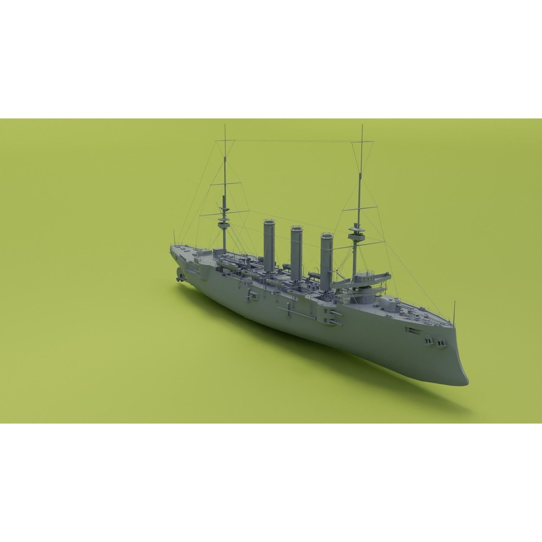 HMS Cornwall 3D Model – Low Poly Armoured Cruiser, Game Ready Formats - View 11