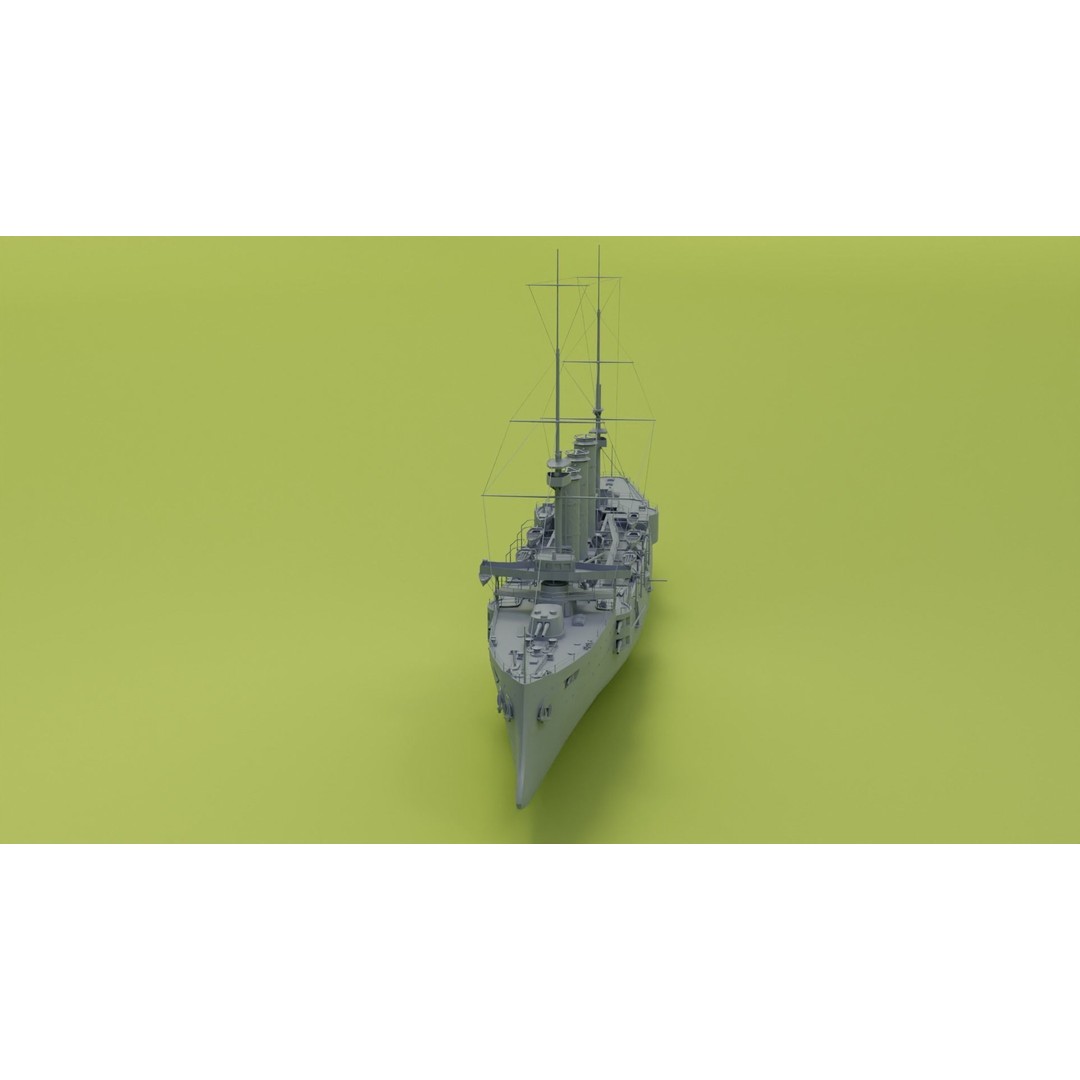 HMS Cornwall 3D Model – Low Poly Armoured Cruiser, Game Ready Formats - View 12