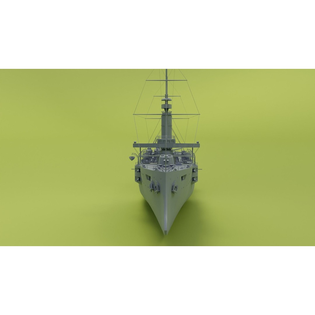 HMS Cornwall 3D Model – Low Poly Armoured Cruiser, Game Ready Formats - View 13