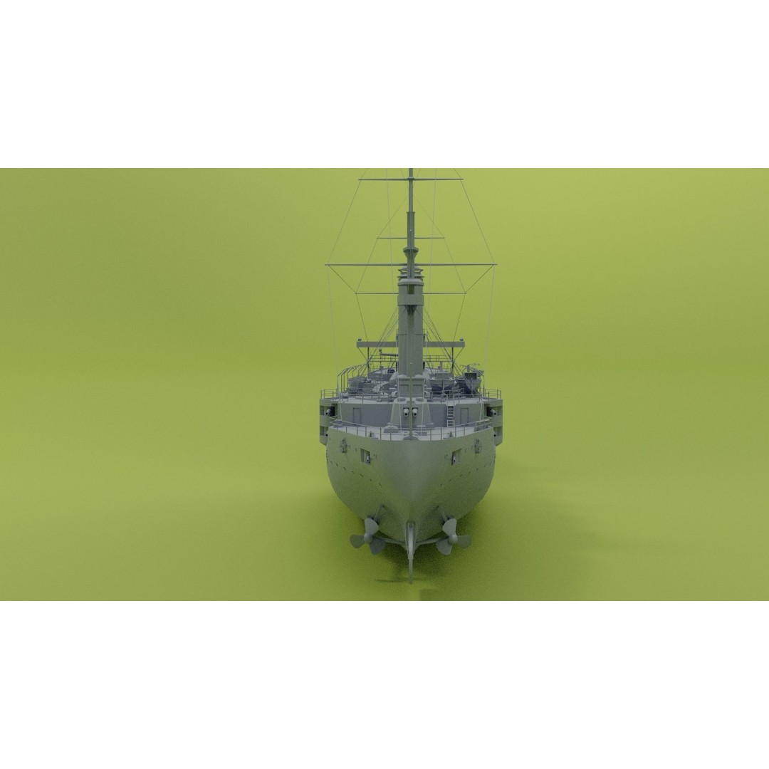 HMS Cornwall 3D Model – Low Poly Armoured Cruiser, Game Ready Formats - View 14
