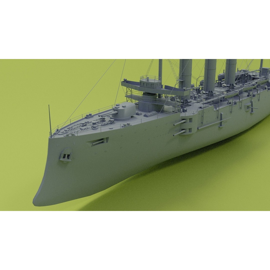 HMS Cornwall 3D Model – Low Poly Armoured Cruiser, Game Ready Formats - View 15