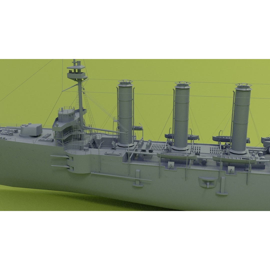 HMS Cornwall 3D Model – Low Poly Armoured Cruiser, Game Ready Formats - View 16