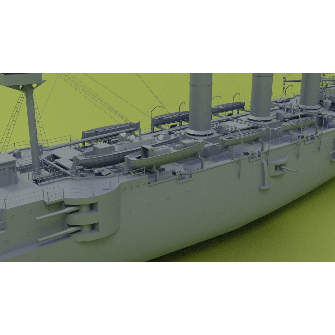 HMS Cornwall 3D Model – Low Poly Armoured Cruiser, Game Ready Formats - View 17