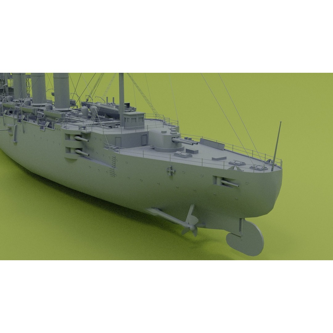 HMS Cornwall 3D Model – Low Poly Armoured Cruiser, Game Ready Formats - View 18