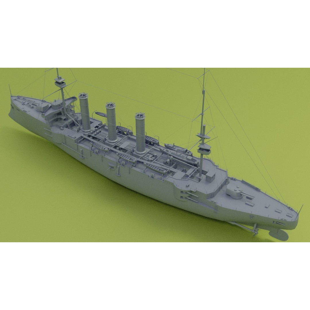 HMS Cornwall 3D Model – Low Poly Armoured Cruiser, Game Ready Formats - View 19