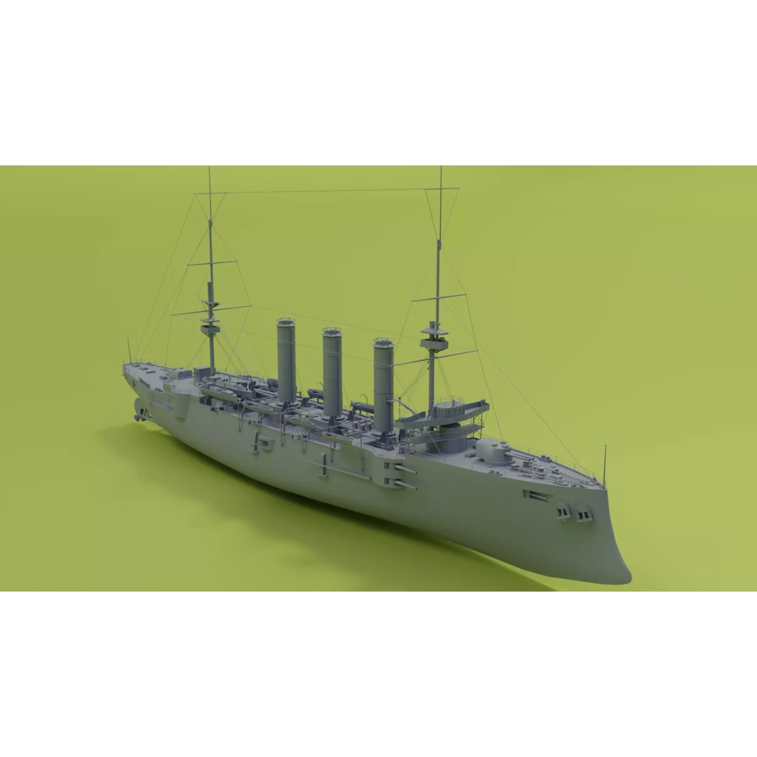 HMS Cornwall 3D Model – Low Poly Armoured Cruiser, Game Ready Formats - View 2