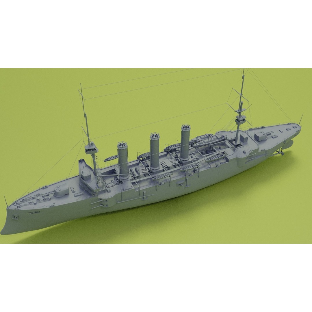 HMS Cornwall 3D Model – Low Poly Armoured Cruiser, Game Ready Formats - View 20
