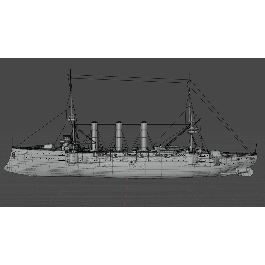 HMS Cornwall 3D Model – Low Poly Armoured Cruiser, Game Ready Formats - View 21
